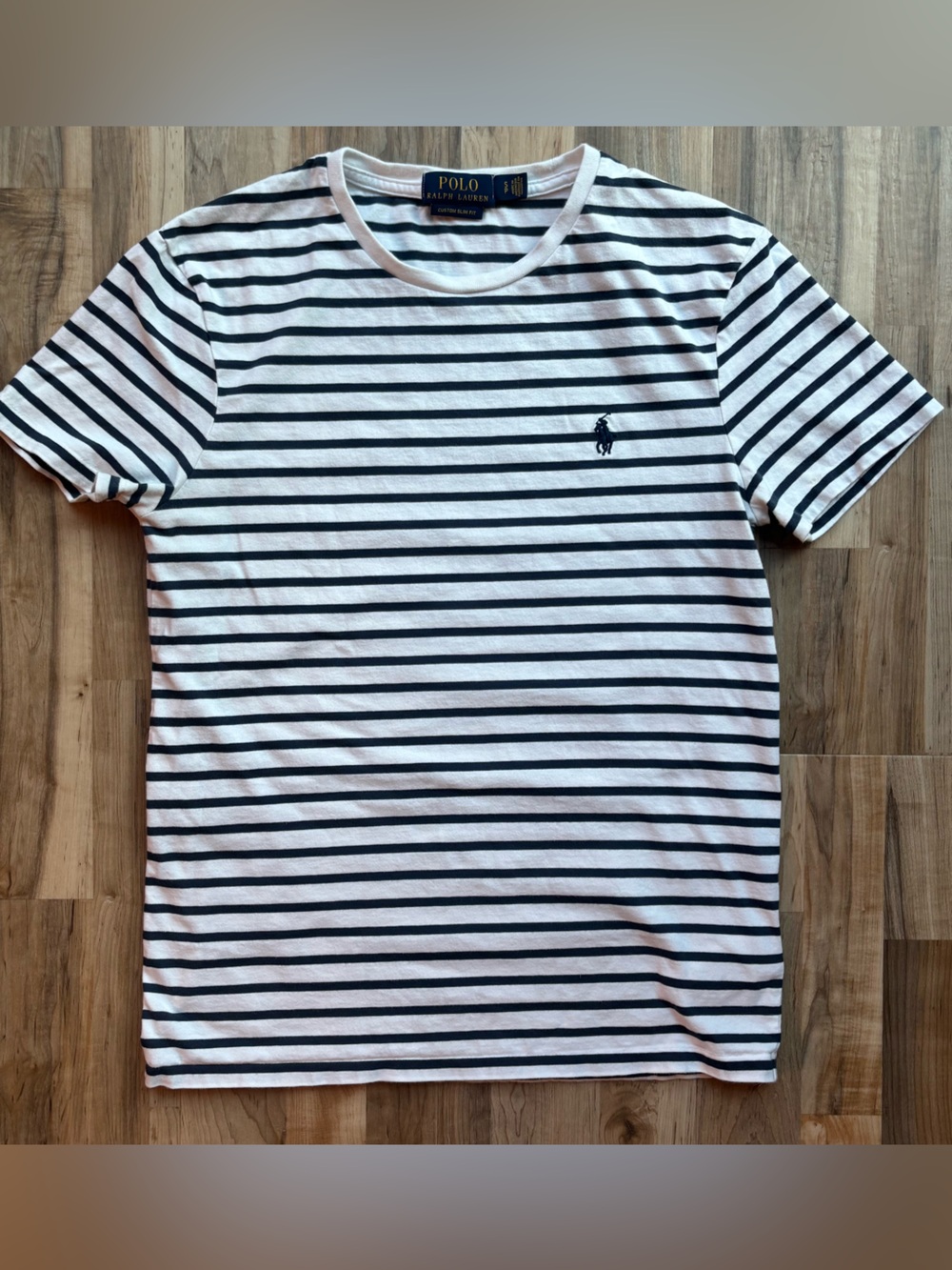 Polo Ralph Lauren White Navy Striped T Shirt Slim Fit Cotton Men's S Nautical